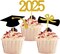 2025 Graduation Cupcake Toppers, 48 PCS Food/Appetizer Picks (01 Gold)